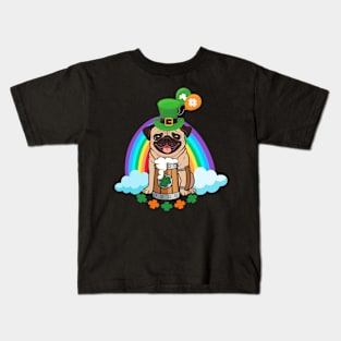 Cute Pug Drinking Beer Rainbow Patrick's Day Kids T-Shirt